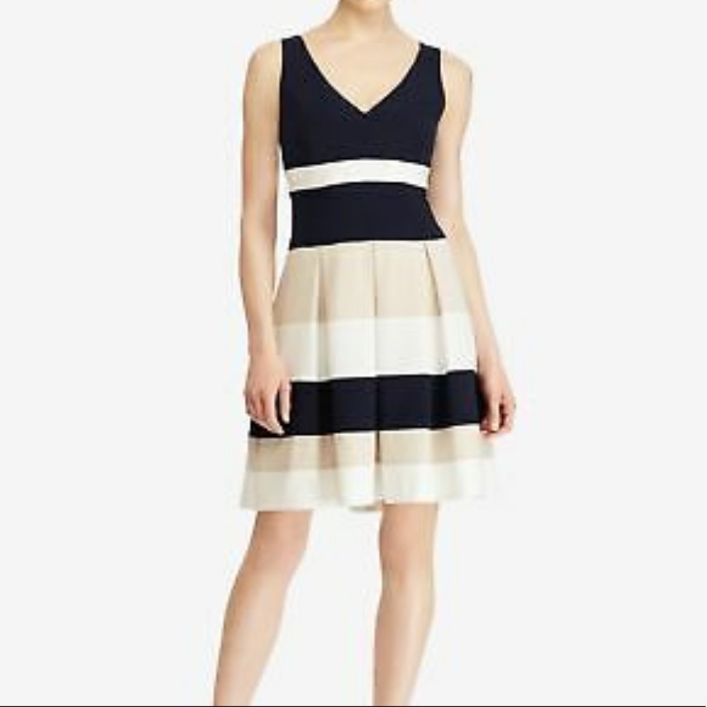 Navy, Beige & White Colorblock Dress